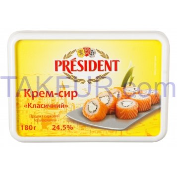 Продукт творожный President Крем-сыр классический 24,5% 180г - Фото