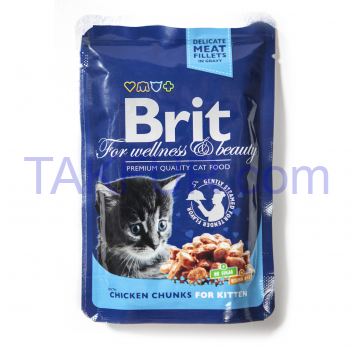 Влажный корм для котят Brit Premium кусочки курицы 100г - Фото