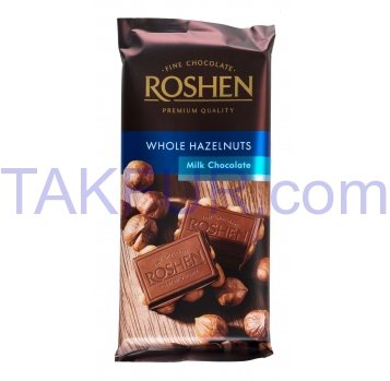 Шоколад Roshen молочный с целыми лесными орехами 90г - Фото