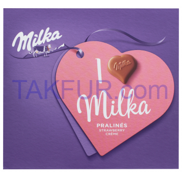 Конфеты Milka с кремово-клубничной начинкой 110г - Фото
