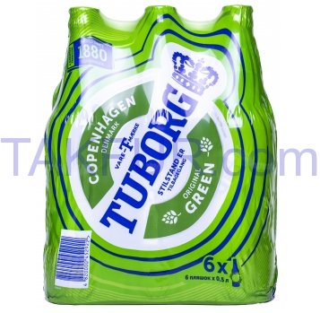 Пиво Tuborg Green светлое пастеризованное 4.6% 6*0.5л/уп - Фото
