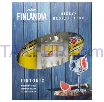 Набор Finlandia водка Грейпф 0,5л+Schweppes 2шт*0,33л под/уп - Фото