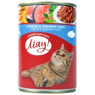 Корм для котів Мяу з рибою в соусі консервований 415г - Фото