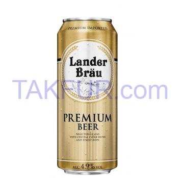 Пиво Lander Bräu Premium светлое фильтрован 4,9% 500мл ж/б - Фото