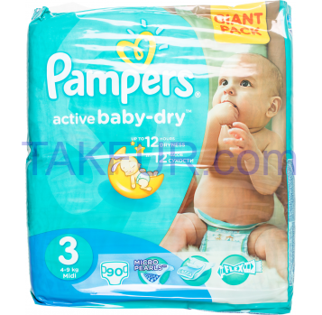 Подгузники Pampers Active Baby-Dry Midi 3 для дет 4-9кг 90шт - Фото