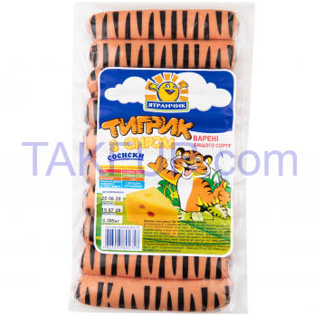Сосиски вареные с сыром Тигрик Ятранчик ву 385г - Фото