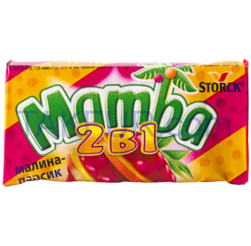 Конфеты Mamba 2в1 жевательные со вкусом малины/персика 26,5г - Фото