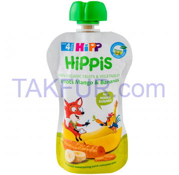 Пюре HiPP Hippis Морковь-манго-банан для детей 4 месяц 100г - Фото