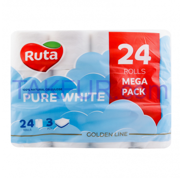 Бумага туалетная Ruta Pure White 3-х слойная 24шт/уп - Фото