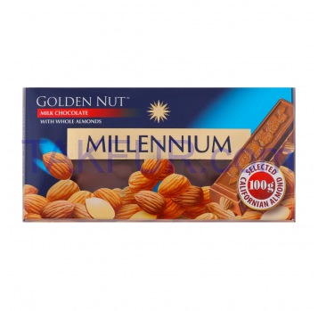 Шоколад Millennium Golden Nut молочный с целым миндалем 100г - Фото