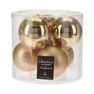 Набір прикрас новорічних у формі куль золотий колір 6 штук по 80 мм - Фото