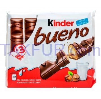 Вафли Kinder Bueno с молочно-ореховой начинкой 43г*3уп 129г - Фото