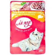Корм для взрослых котов Мяу! с печенью в нежном соусе 100г - Фото