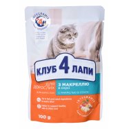 Корм д/котов Club 4 Paws Прем с макрелью в соусе конс 100г - Фото