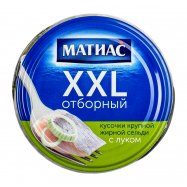 Сельдь Матиас ХХL филе-кусочки с луком в масле 260г - Фото