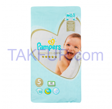 Подгузники Pampers Premium 5 care для детей 11-16кг 58шт/уп - Фото