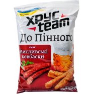 Хрустящие сухарики ХрусTeam со вкус охотничьих колбасок 70г - Фото