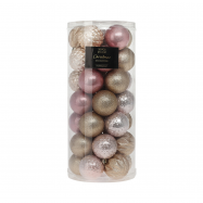 Прикраси новорічні ялинкові 35 штук рожевий колір 6 см - Фото