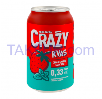 Напиток Квас Тарас Crazy Kvas Вкус земляники и мяты 0.33л - Фото