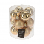 Набір прикрас новорічних у формі куль золотий колір 12 штук по 60 мм - Фото