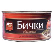 Консервы рыбные Аквамир Бычки в томатном соусе обжарен 230г - Фото