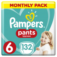 Подгузники-трусики Pampers Pants 6 для детей 15+кг 132шт - Фото