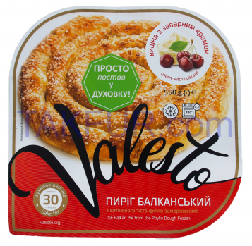 Пирог Valesto Балканский с вишней и завар кремом замор 550г - Фото