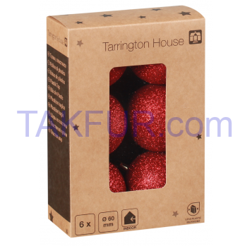Набір Куль Tarrington House глітер червоні 60мм 6шт - Фото