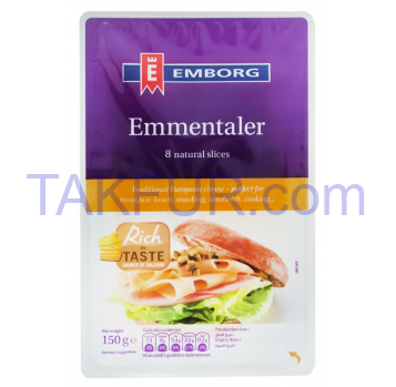 Сыр Emborg Emmentaler твердый нарезанный 45% 150г - Фото