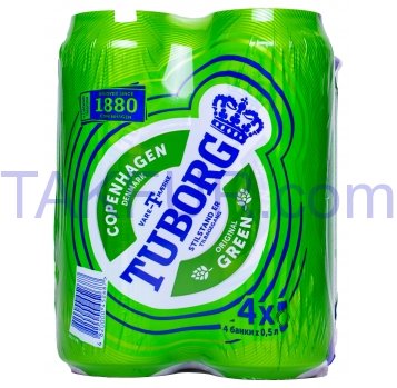 Пиво Tuborg Green Original светл пастериз 4,6% 0,5л*4шт 2л - Фото