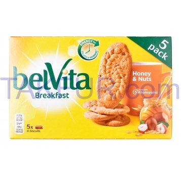 Печенье Belvita Завтрак мед/орех/шокол кусочки 45г*5шт 225г - Фото
