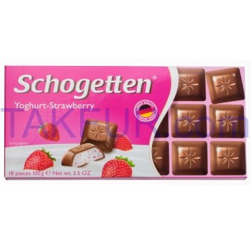 Шоколад Schogetten молочный с клубнично-йогуртов начинк 100г - Фото