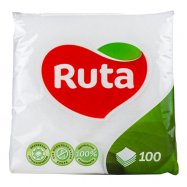 Салфетки Ruta белые бумажные 1-слойные 24*24см 100шт - Фото