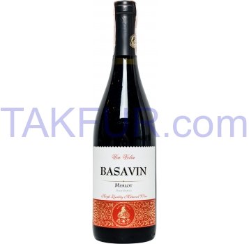 Вино Basavin Мерло выдержанное сухое красное 13% 0,75л - Фото