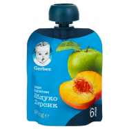 Пюре Gerber Яблоко и персик фруктовое для детей с 6 мес 90г - Фото