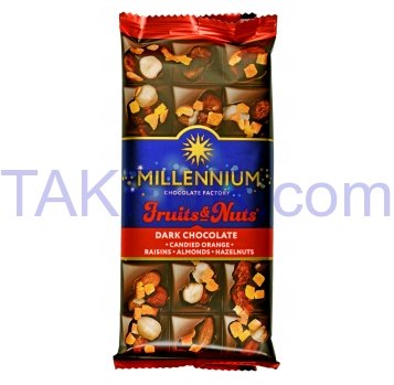 Шоколад Millennium Fruits&Nuts черн минд/орех/цукат/изюм 80г - Фото