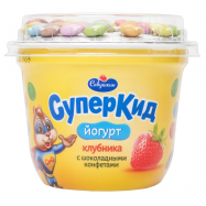 Йогурт Савушкин СуперКид Клубника/шоколадные конфеты2% 103г - Фото