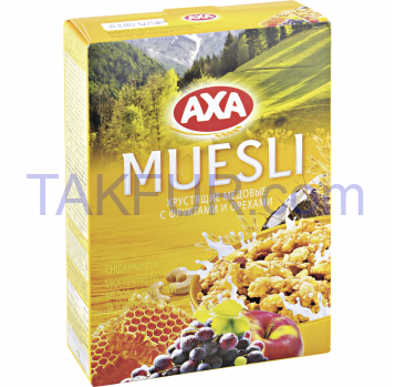 Завтраки сухие Axa Мюсли хруст медовые с фрукт и орех 375г - Фото