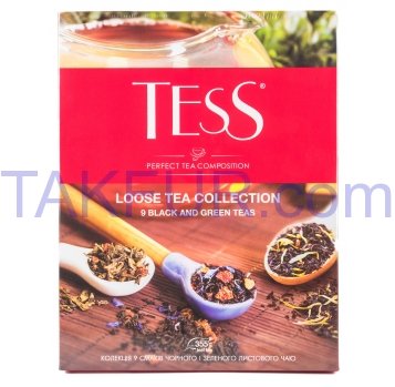 Чай Tess Набор 9 вкусов черного/зеленого листового чая 355г - Фото