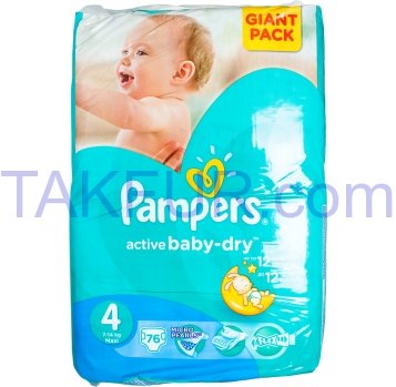 Подгузники Pampers Active Baby-Dry 4 для детей 8-14кг 76шт - Фото