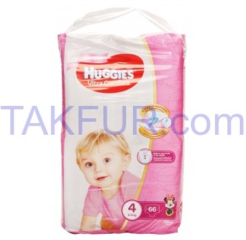 Подгузники Huggies Ultra Comfort 4р для девочек 8-14кг 66шт - Фото