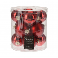 Набір прикрас новорічних у формі куль червоний колір 12 штук по 60 мм - Фото