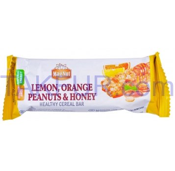 Батончик MagNut Арахис цукаты лимонов, оранжевый мед 35г - Фото
