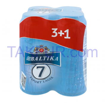 Пиво Baltika Экспортное №7 светлое 5,4% 0,5л*4шт 2л ж/б - Фото