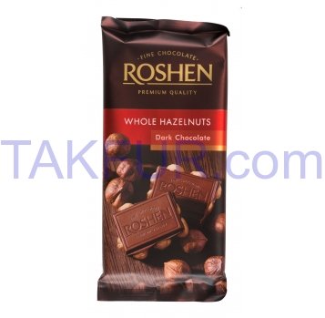 Шоколад Roshen экстрачерный с целыми лесными орехами 90г - Фото