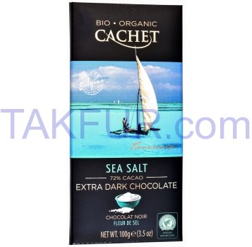 Шоколад Cachet Organic с морской солью черный 100г - Фото
