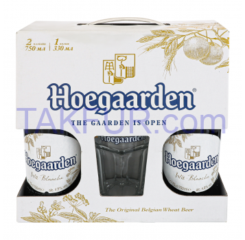 Набор пива Hoegaarden Wit Blanche 4.9% 2*750мл+бокал 0.33л - Фото