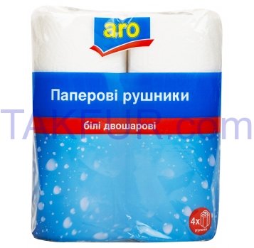 Полотенца Aro бумажные белые двухслойные 4шт - Фото