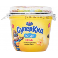 Йогурт Савушкин СуперКид Ваниль/шоколадные конфеты 2% 103г - Фото