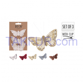 Декоративні фігури на кліпсі у формі метелика 3 штуки по 9X2X4,5 см - Фото